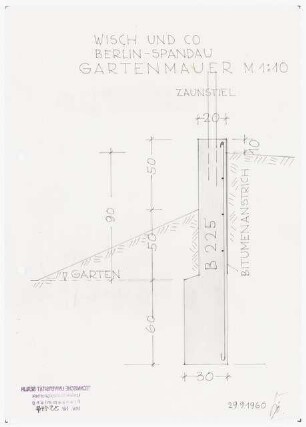 Maschinenfabrik Wisch und Co., Berlin-Spandau Erweiterungsbau: Gartenmauer Detailschnitt 1:10
