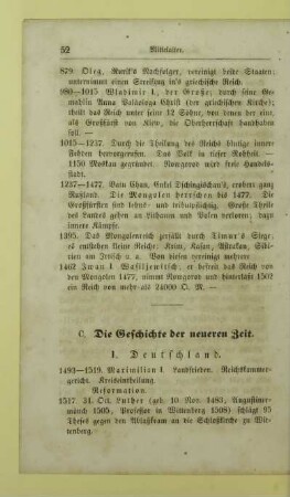 C. Die Geschichte der neueren Zeit