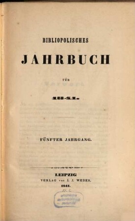 Bibliopolisches Jahrbuch, 1841 = 5