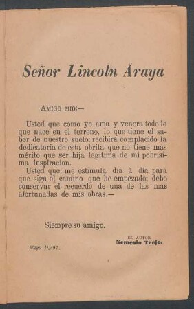 [Carta de Nemesio Trejo al Señor Lincoln Araya]
