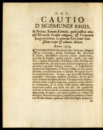 Cautio D. Sigismundi Regis, ...