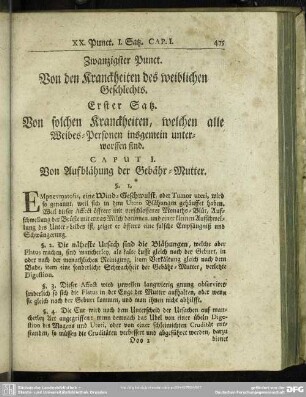 Zwanzigster Punct. Von den Kranckheiten des weiblichen Geschlechts
