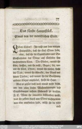 Das fünfte Hauptstück. Etwas von der menschlichen Seele.