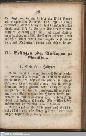 VII. Beilagen oder Auflagen zu Gemüsen