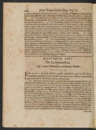 Disputatio XXVI. De Exceptionibus