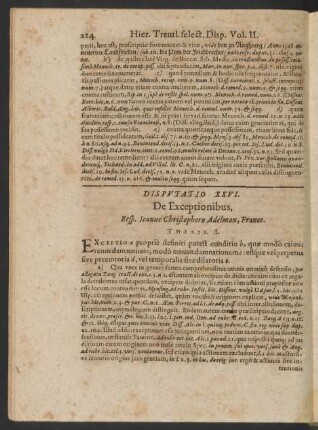 Disputatio XXVI. De Exceptionibus