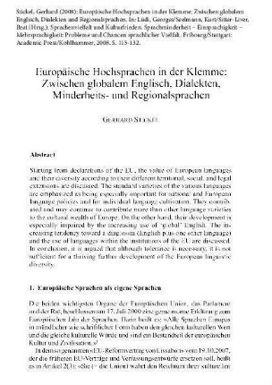 Europäische Hochsprachen in der Klemme. Zwischen globalem Englisch, Dialekten und Regionalsprachen