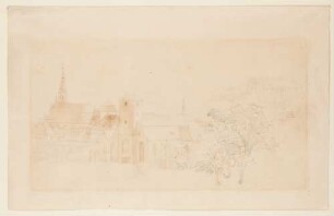 Heidelberg, Blick von Südwesten auf Peterskirche, Jesuitenkirche, Heiliggeistkirche und Schloss