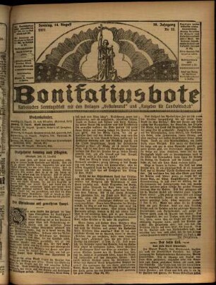 Erste Ausgabe vom Sonntag, den 14. August 1921.
