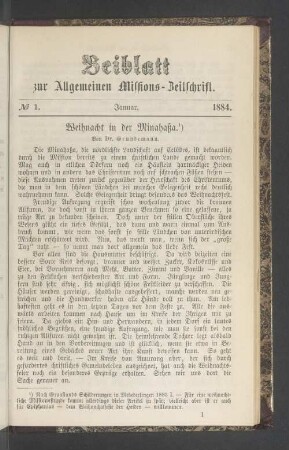 Beiblatt N° 1. Januar. 1884