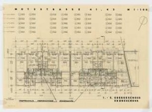 Wohnhäuser Motzstraße 41/43, Berlin-Schöneberg: Grundrisse Erdgeschoss bis 5. Obergeschoss 1:100
