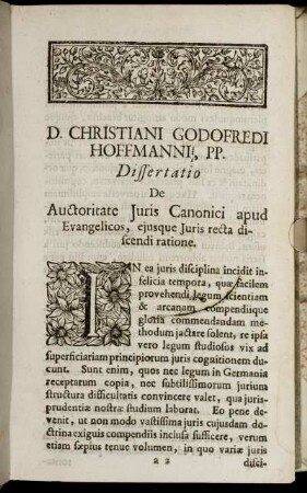 [Præfatio] D. Christiani Godofredi Hoffmanni/, PP. Dissertatio...
