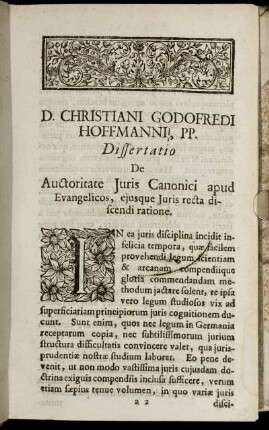 [Præfatio] D. Christiani Godofredi Hoffmanni/, PP. Dissertatio...