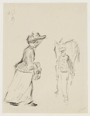 Gehende Frau und Knabe mit Pferd