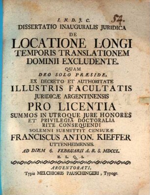 Diss. inaug. iur. de locatione longi temporis, translationem dominii excludente