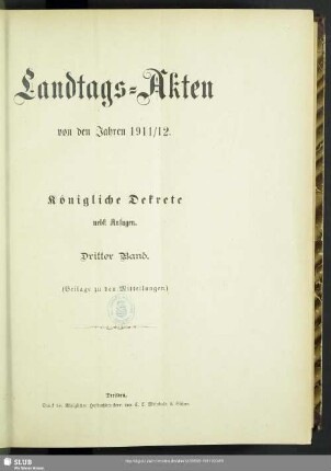 1911/12,3: Landtags-Akten / Königliche Dekrete