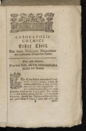 Erster Theil. Von denen Principiis Naturalibus oder wirkenden Dingen der Natur