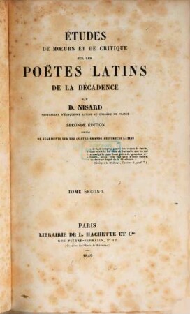 Études de moeurs et de critique sur les poètes latins de la décadence, 2