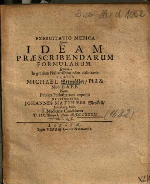 Exercitatio Medica sistens Ideam Praescribendarum Formularum