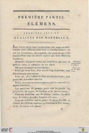 Première Partie: Élémens