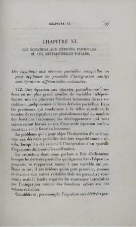 Chapitre XI. Des Équations Aux Dérvées Partielles Ou Aux Différentielles Totales.