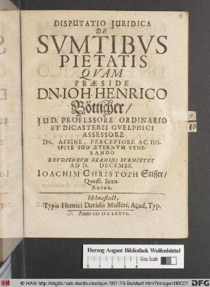 Disputatio Iuridica De Sumtibus Pietatis