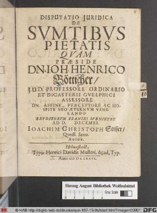 Disputatio Iuridica De Sumtibus Pietatis