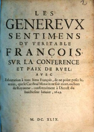 Généreux sentimens du veritable François
