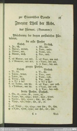 Zweyter Theil der Rede. das Fürwort. (Pronomen)