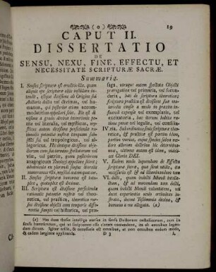 Caput II. Dissertatio de Sensu, Nexu, Fine, Effectu, et Necessitate Scripturæ sacræ.