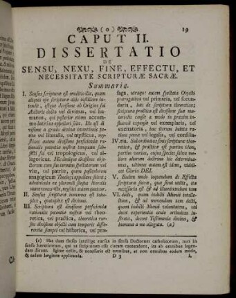 Caput II. Dissertatio de Sensu, Nexu, Fine, Effectu, et Necessitate Scripturæ sacræ.