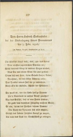 Dem Herrn Hofrath Seidensticker bei der Niederlegung seiens Prorectorats den 3. Febr. 1816