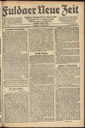 Ausgabe vom Freitag, den 02. Juni 1922.
