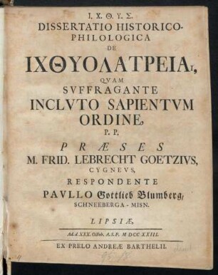 Dissertatio Historico-Philologica De Ichthyolatreiai