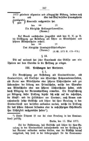 III. Prüfungen der Rectoren.