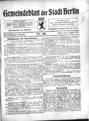 1921,34: Nr. 34, 21. August 1921