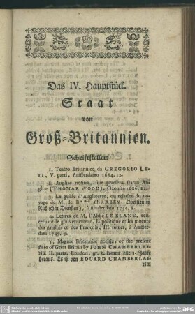 Das IV. Hauptstück. Staat von Groß-Britannien