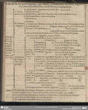 Tab. XVII. De Verbo analogo, eius Modis, Temporibus, Numeris, Augmento, Litera Characteristica, Deductione, Conjugatione