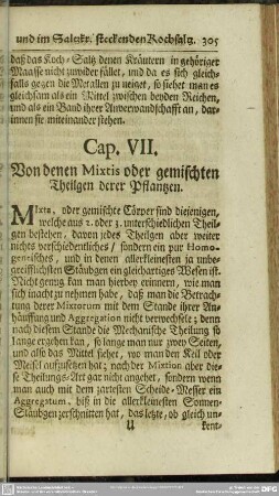 Cap. VII. Von denen Mixtis oder gemischten Theilgen derer Pflantzen