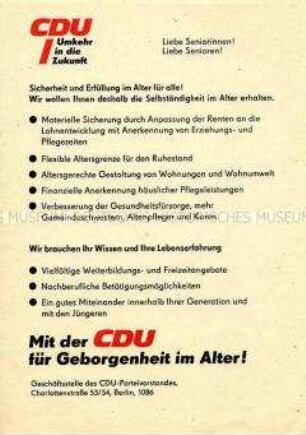 Flugblatt der CDU an die Senioren