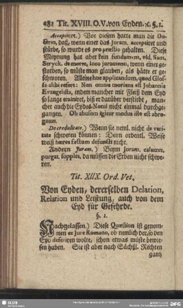 Tit. XIIX. Ord. Vet. Von Eyden, dererselben Delation, Relation und Leistung, auch von dem Eyd für Gefehrde