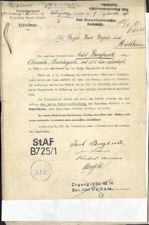 Entlassung aus dem badischen Staatsverband: Jakob Burghardt, Oberweiler, in Basel-Stadt