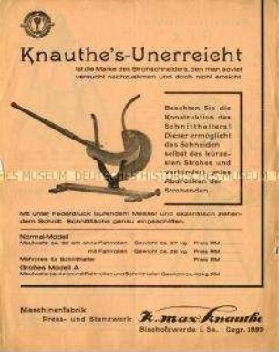 Strohschneider für Handbetrieb und Mähmesserschleifstein