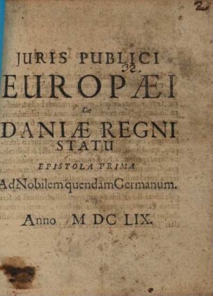 Iuris publici Europaei de Daniae regni Statu Epistola prima