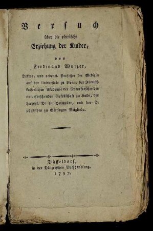 Versuch über die physische Erziehung der Kinder