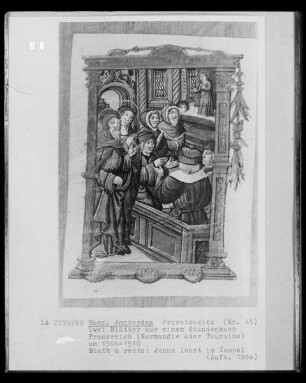 Blatt aus einem Stundenbuch, Blatt b recto: Jesus lehrt im Tempel