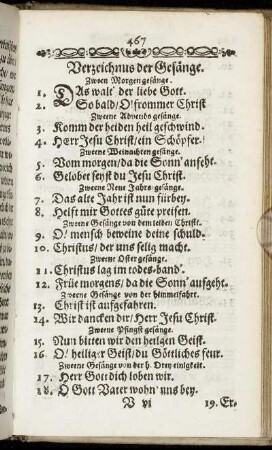 Verzeichnus der Gesänge.