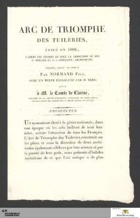 Arc de Triomphe des Tuileries ... Prospectus