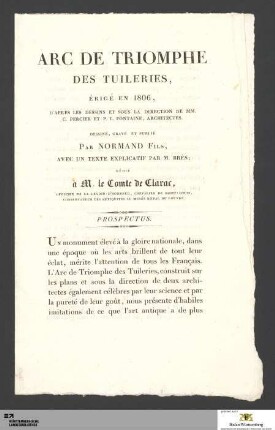 Arc de Triomphe des Tuileries ... Prospectus