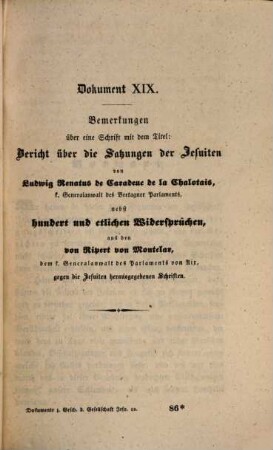 Dokumente zur Geschichte, Beurtheilung und Vertheidigung der Gesellschaft Jesu, [7]. XIX. - XX. Dokument